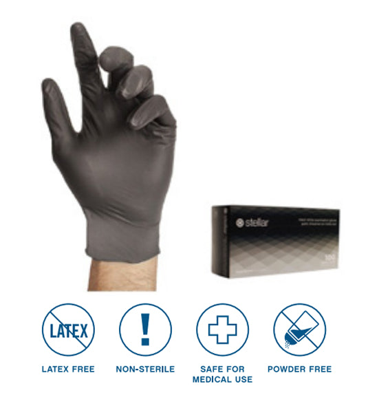 Extra Nitrile Exam Gloves - 6 mil, Black, Powder Free