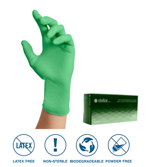 Nitrile Gloves - Biodegradable, 4 mil Green, Powder Free