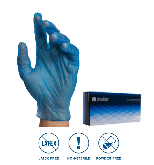 Vinyl Disposable Gloves - 4 mil Blue, Powder Free