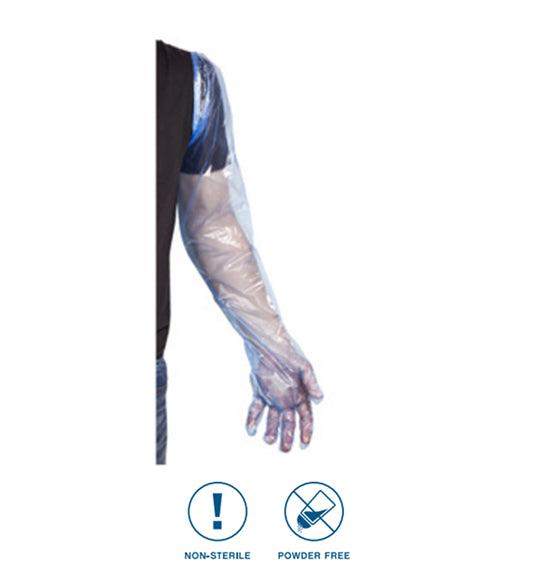 Poly Gloves, Shoulder Length, 1 mil Blue
