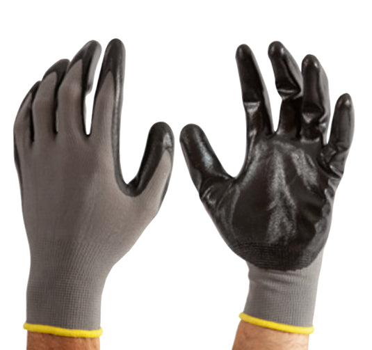 Nitrile Coated Gloves, Polyester Liner - Black