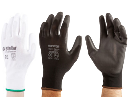 PU Coated Gloves, Polyester Liner - White